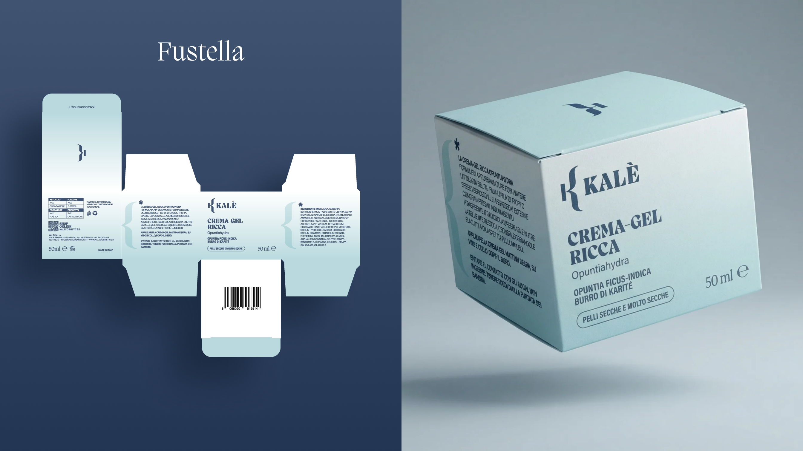 La fustella dell’astuccio Kalè, aperta in piano