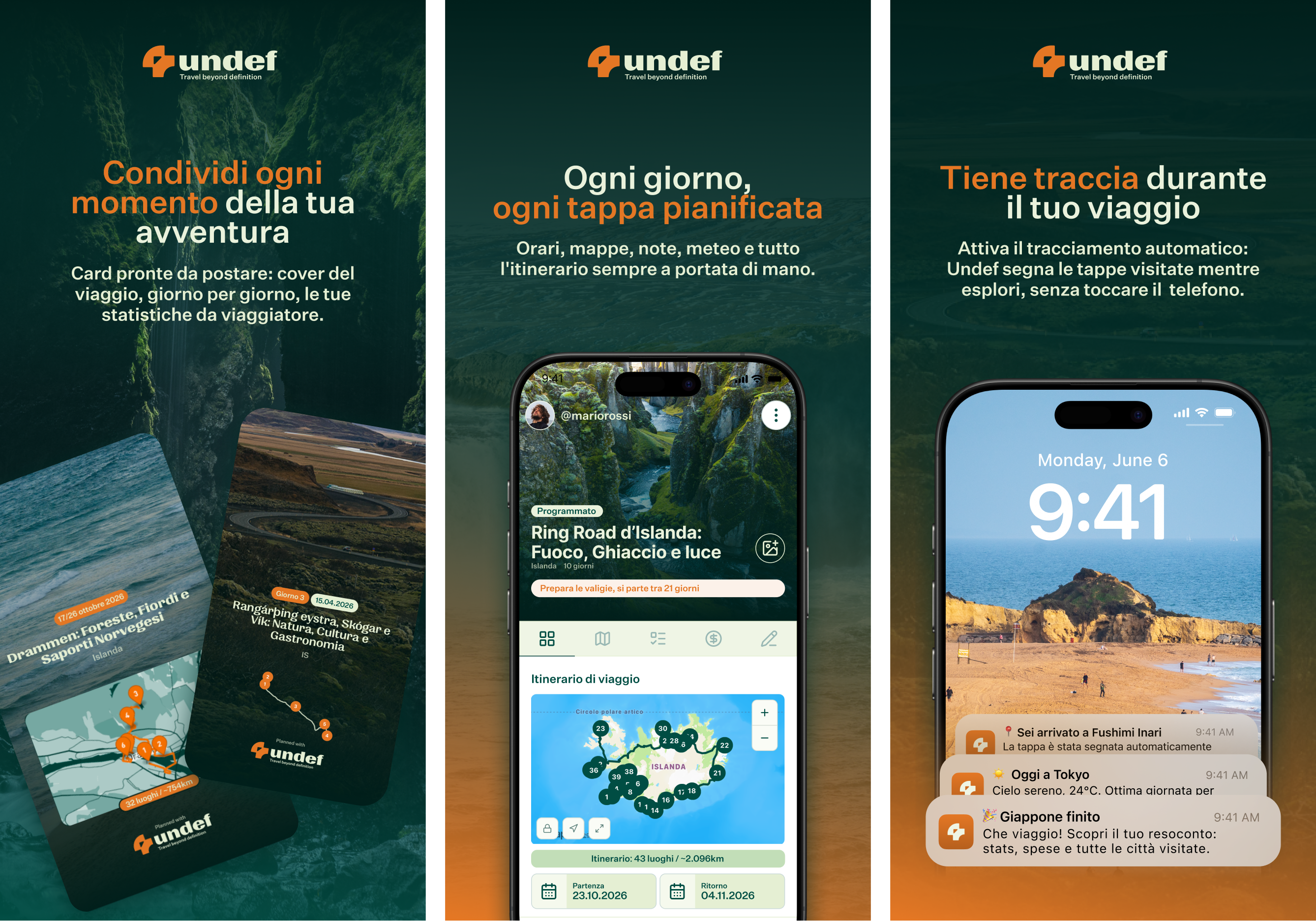 The three promotional Undef screens for the App Store