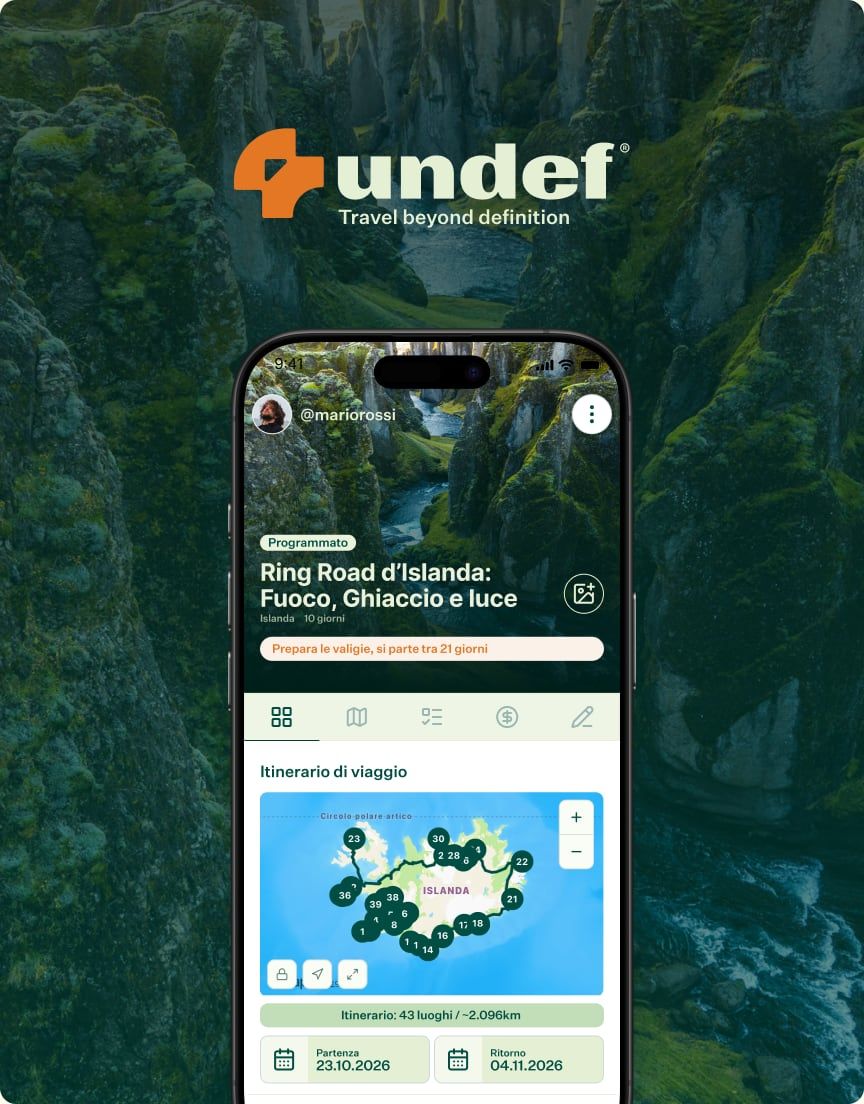 Interfaccia dell’app di viaggi Undef